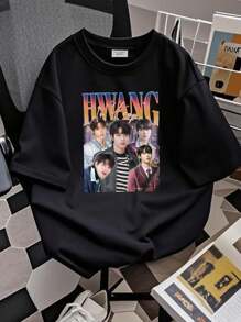 180g pure Cotton Limited HWANG IN YEOP Retro T Shirt Fans Korean Vintage Actor Versatile Stretched graphic Top For Everyday Wear Casual homme fashion Soft Slightly designer clothes streetwear Breathable Stylish Print Round Neck Short Sleeve Comfortable Summer For Women Unisex - Negro - Ver 2