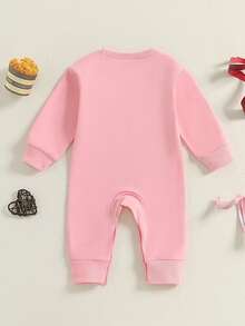 1st Birthday Outfit Baby Boy Girl Jumpsuit Cute Embroidery Long Sleeve Romper Bodysuit One Year Old Birthday Clothes - 粉色 - 查看 2