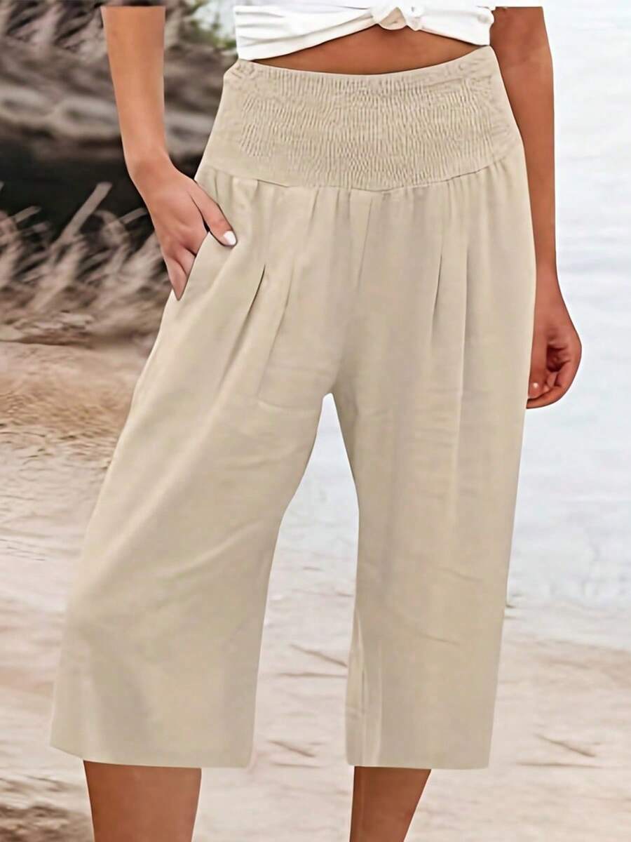 Quần lửng 3/4 thoải mái kiểu Âu & Mỹ dành cho nữ, thích hợp cho mùa hè. - Màu be - Xem 1