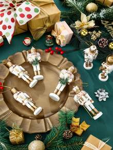 5 món đồ trang trí Giáng sinh hình lính chì Nutcracker - Đồ trang trí bằng gỗ hình lính chì Nutcracker, búp bê Nutcracker cao 15cm, đồ trang trí Giáng sinh hình lính chì Nutcracker, tượng lính Nutcracker dễ thương. - vàng trắng - Xem 7
