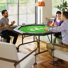 8-Player Folding Poker Table - Portable Octagon Gaming Table With Cup Holders & Padded Edges - Green Color For Home & Casino Use - 綠色 - 查看 7