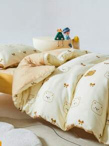 3pcs Baby Bedding Set, Includes 1pc Duvet Cover 110*150cm, 1pc Mattress Cover, 1pc Pillowcase, Bowknot Bear Pattern, Suitable For Baby Girls And Boys, No Inner Filler - Beige - View 6