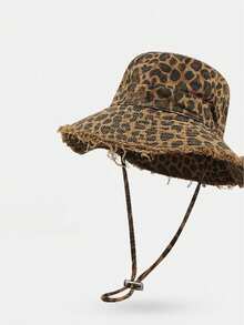 1 Stück Leopard Muster Hut mit verblasstem Englisch Stickerei für Herren und Damen, vintage gewaschener Fischerhut mit rauer Kante, Sonnenschutz Hut für Outdoor Radfahren Bergsteigen, geeignet für Reisen, Strand, Lässig Urlaub und täglichen Gebrauch