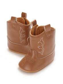 婴儿鞋，男女通用婴儿 PU 冬季鞋，橡胶防滑鞋底，婴儿第一双学步鞋，0-1 岁 - 棕色 - 查看 4