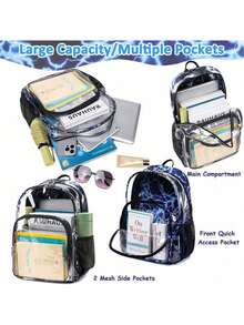 Polaris Clear Backpacks For School Heavy Duty Transparent See Through Clear Backpack Stadium Approved Clear Bookbag For Boys College School Clear Backpack For Concert Work Sport Travel - 藍色閃電 - 查看 3