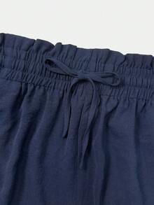 Plus Size High Waisted Wide Leg Pants For Women - Navy Blue Flowy Drawstring Pants With Side Pockets, Comfortable Wrinkle-Resistant For Fall Winter Lounge & Vacation - Navy Blue - View 7