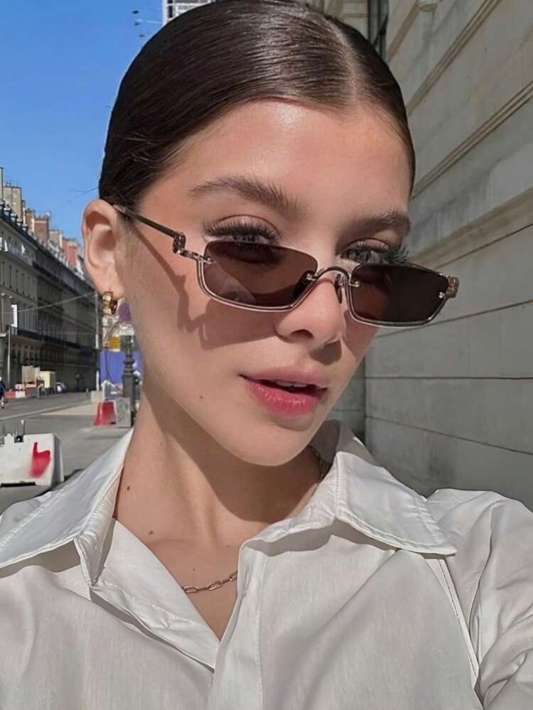 1 Pair New Metal Half-Frame Square Fashion Glasses, High-End  display picture 2