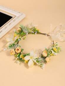 1 件欧美风格仿布玫瑰花环，浪漫田园花卉头饰，适合女孩、花童、伴娘、婚礼、舞台表演、旅行、海滩、节日礼物