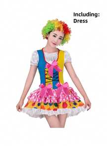 Adult Women's Clown COS Costume, Halloween Performance Outfit, Sexy Clown Stage Costume, Crazy Set, Elastic Polyester - Multicolor - View 11