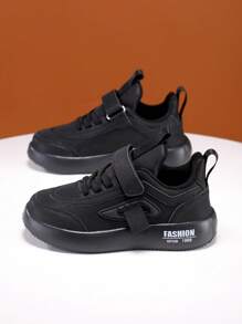 1 par de zapatos deportivos nuevos para niños de otoño/invierno, con parte superior, zapatos casuales para correr, zapatos negros para niños, zapatos para correr con para niños pequeños, zapatos de niño (PU)