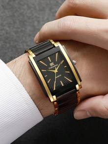 1pc Men's Fashion Business Quartz Wristwatch With Steel Band, Square Dial Casual (Does Not Include Watch Box)