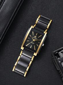 1pc Men's Fashion Business Quartz Wristwatch With Steel Band, Square Dial Casual (Does Not Include Watch Box)
