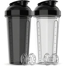 2 Pack 28oz Fitness Shaker Bottles With Stainless Steel Whisk Balls, Leakproof Protein Mixer Cup For Gym Workout School Travel, Includes Cleaning Brush & Wide Mouth Design For Easy Mixing - 底座-無LOGO - 查看 1