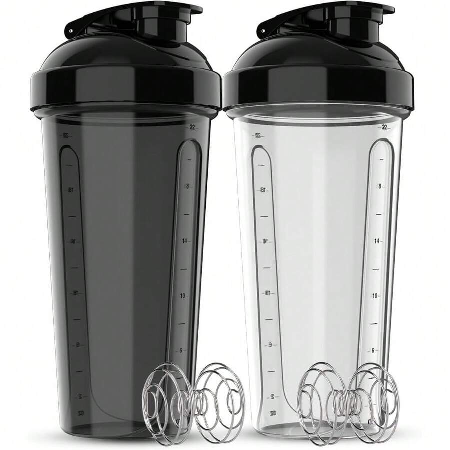 2 Pack 28oz Fitness Shaker Bottles With Stainless Steel Whisk Balls, Leakproof Protein Mixer Cup For Gym Workout School Travel, Includes Cleaning Brush & Wide Mouth Design For Easy Mixing - 底座-無LOGO - 查看 1