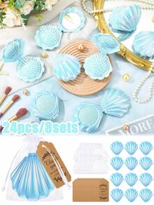 18件/6套 - 婴儿派对回礼、性别揭晓派对用品、迷你折叠旅行梳带镜子贝壳形口袋化妆镜、婚礼派对宾客回礼梳子套装（含感谢卡和欧根纱袋） - 藍色 - 查看 1