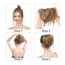 Mled My Bun Hairpiece Hair Rubber Scrunchie Synthetic Wavy Bun Extensions Elastic Chignon Instant Ponytail Updo For Women Medium Brown To Auburn Brown 8001 - 中棕色至赤褐色 - 查看 8