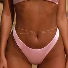 1 Piece Women's Belly Button Chain Waterproof Body Chain Women's Adjustable Waist Bead Chain Belt Layered Sexy Bikini Bra Beach Body Jewelry Suitable For Girlfriends Small Gifts - 金色 - 查看 1