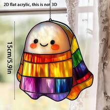 1pc 2D Flat Acrylic Halloween Ornament Cute Ghost Plant Acrylic Decoration, Cute Boo With Plant Enthusiasts Window Hanging Decoration Halloween Ghost Decoration Garden Gift, Halloween Gift For Friends And Family Home Decor Halloween Decor Room Decor