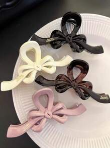 1pc Korean Style Elegant Bowknot Gold Label Hair Clip, Large Size Suitable For Thick Hair, Stylish Barrette For Occiput Hair Accessories Women Claw Clip