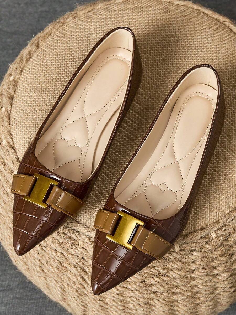 Women's Flat Bottomed Pointed Work Shoes Brown Versatile Bean Shoes Women's Pointed Shallow Mouth Soft Soled Shoes Fairy Style Flat Heel Shallow Mouth Commuting Single Shoes - 棕色 - 查看 1