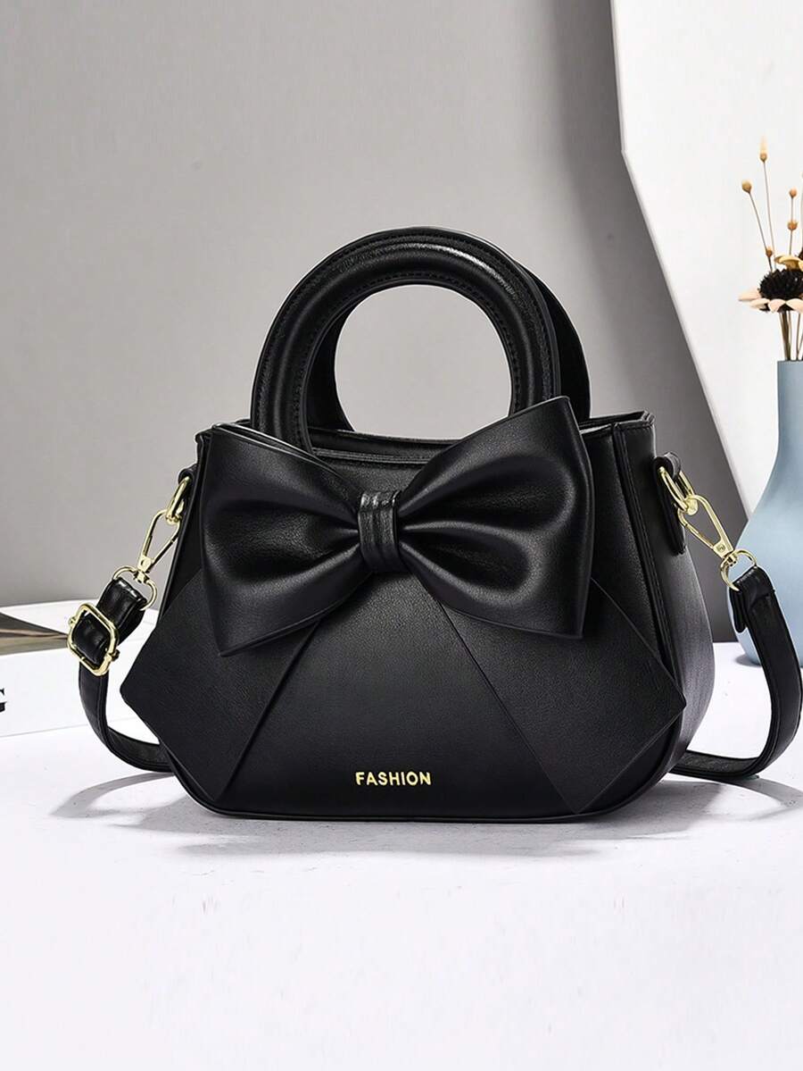 Elegant Bow Decor Fashion Handbag, Multifunctional Mommy Bag Large Capacity Shoulder Tote Bag, Fashionable Design, New Soft Leather Small Square Handbag, Versatile Casual Shoulder Bag With Multiple Compartments, Suitable As Valentine's Day Gift For Travel, Shopping - Multicolor - View 1