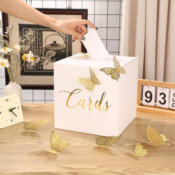 1pc Elegant White Wedding Card Box, Includes 10 Signature Cards - Square Flip-Top Design, Suitable For Weddings, Bridal Showers, Birthdays, Graduations And Events - Multi-Occasion Card Holder, Envelope Box And Decorative Centerpiece