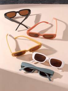 5 件儿童欧美复古个性椭圆方形框架眼镜，适合拍照和聚会 - 彩色 - 查看 3