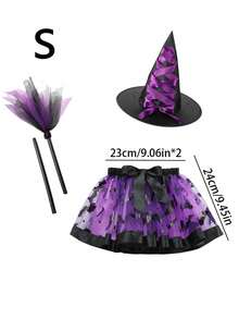 Set fustă scurtă de balet vrăjitoare pentru fete, cu pălărie și mătură, fustă scurtă cu curea elastică pentru dressing de Halloween, prințesă vrăjitoare costumată, violet negru portocaliu, articole de petrecere, decor cameră, cadouri de petrecere pentru copii - Multicolor - Vizualizare 12