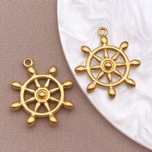 2 件不锈钢航海锚饰物金色灯塔帆船吊坠航海吊坠适用于 DIY 钥匙扣手链项链耳环制作