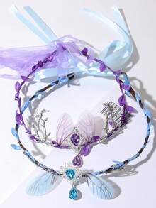 1件套梦幻蝴蝶翅膀树叶皇冠水钻发箍，公主风头饰，适合新娘、伴娘、婚礼、派对、拍照、节日、假日佩戴，是理想的礼物之选。 - 彩色 - 查看 2