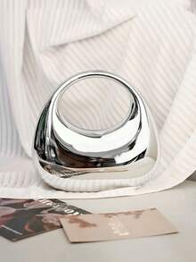 MIYIN Bolso de mano con forma de luna creciente de acrílico con espejo, bolso de mensajero con cadena versátil y de moda para teléfono móvil, auriculares, regalo de San Valentín, regalo de cumpleaños, aniversario, bolso elegante para mujeres para fiestas, bodas, bailes de graduación, cenas/banquetes - Plateado - Ver 1