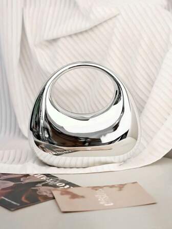 MIYIN Mirror Acrylic Moon Box Handbag Large Crescent Bag Fashionable And Versatile Chain Shoulder Messenger Bag Mobile Phone Bag Earphone Bag Valentine's Day Gift Birthday Gifts Anniversary Fashionable Handbag For Parties, Weddings, Proms, Dinners/Banquets, Elegant Bag For Women