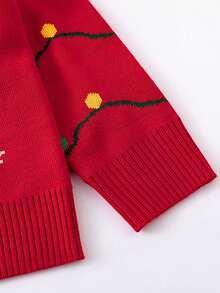 Baby Boys Christmas Tree & Gift Pattern Long Sleeve Sweater, Fashionable & Versatile, Suitable For 1st Birthday Party, Christmas Party - Red - View 8
