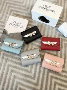 Fashion Short Wallet Hit Color Women Bowknot Hasp Purse Multiple Card Slots Front Pocket Wallets Bowknot Decor Short Wallet Cute Foldable Credit Card Holder Clutch Coin Purse With Multi Card Slots For Women Wallet Mini Wallet Purse Wallet Wristlet Wallet Coin Wallet