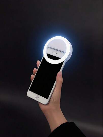 Luz de anillo para selfie moderna con 28 luces LED, luz de teléfono, luces de Navidad, luz para selfie, recargable por USB y regulable con clip para smartphones, maquillaje, streamers - Control con botón, brillo ajustable, sin ruido ni fantasmas, acabado de plástico sin terminar - Incluye cable USB, soporte independiente - Adecuado para múltiples tipos de habitaciones, colocación sobre mesa (rosa/blanco/azul/negro)
