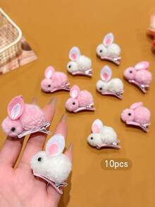 10 件白色粉色兔子发夹小巧可爱头饰适合日常使用发饰 - 彩色 - 查看 2
