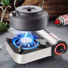 FENGSEN Portable Camping Gas Stove - Compact Mini Butane Stove With Carrying Case | 24.5 X 17 X 8 Cm - Plateado con negro y detalles rojos - 查看 3