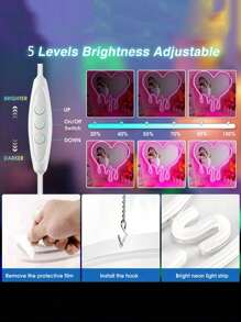 Srebrne lustro LED Neon zasilane przez USB, topiące się serce, artystyczne lustro: odpowiednie do wystroju domu, studia, salonu, salonu tatuażu, sztuki dekoracyjnej, prezentu urodzinowego