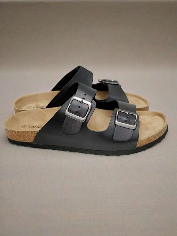 Sandalias de verano para mujer con doble correa, cómodas y de fácil deslizamiento, con soporte de arco, suela de corcho suave y versátiles