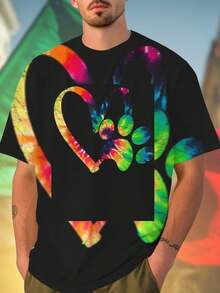 T Shirt Uomo Colorful Heart with Paw Print Maglietta Casual Manica Corta Regalo Amante Animali Stile Unico Comoda Qualità Moda Novità Outfit Estivo Must Have