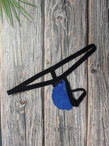 DomiGe 1 件性感内衣，蓝色弹力网眼低腰单肩带性感男士丁字裤