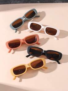 5 件儿童欧美复古个性椭圆方形框架眼镜，适合拍照和聚会 - 彩色 - 查看 2