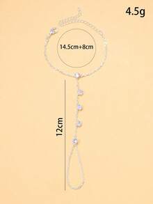 1pc Bohemian Style Gold Color Round Crystal Decor Finger Hand Chain Bracelet, Summer Beach Jewelry For Women - Silver - View 6