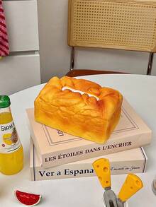 1pc Fun Bread Toast-Shaped Tissue Storage Box, Bathroom Decoration Ornament, Dining Table Table Decoration Tissue Box, Bedroom Decoration Ornament, Decorative Tissue Storage Container, Party Decoration Supplies, Suitable For Christmas Gifts, Moving Gifts