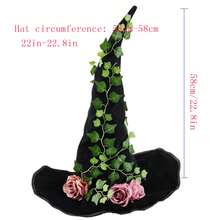 Halloween Witch Hat Gothic Flower Climbing Vine Wizard Hat Pointed Cap For Adults, Cosplay Costume Accessories - màu đen - Xem 7
