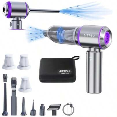 Aspirador de pó portátil sem fio 15000PA Mini aspirador de pó de alta potência, aspirador de pó potente para pelos de animais, soprador de ar compressor 4 em 1 e bomba, aspirador de pó portátil, equipado com motor sem escovas, adequado para carros, casas, escritórios, camping, teclados de computador e ferramentas de remoção de poeira de laptop. 2000mAh/11,1V