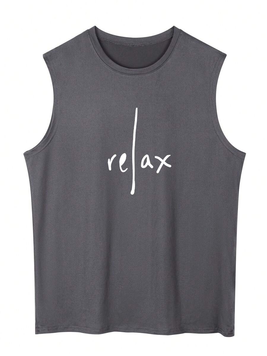 Top casual de verano con cuello redondo y estampado de letras para hombre - Gris Oscuro - Ver 1