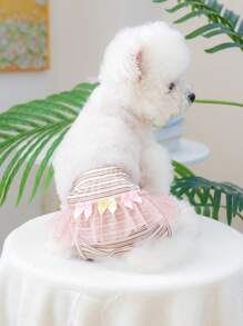 1pc Pet Clothes, Dog/Cat Apparel, Happy Puppy Small Dog Casual Fashion Cute Comfortable Tulle Bow Diaper Pants - Brown Stripe - Multicolor - View 5