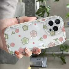 Nueva funda de TPU con diseño ondulado. Flores rosas y verdes. Compatible con phone 16 Pro. 15, 14, 13, 12, 11 Pro Plus, IP13 Pro Max/IP14 ​​Pro Max, X y XS. - Blanco - Ver 2