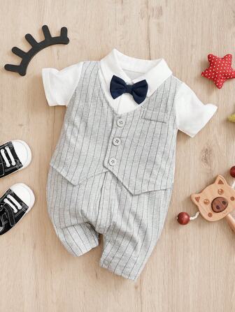 Yierying 幼儿可爱蝴蝶结短袖高领绅士风格舒适连体衣